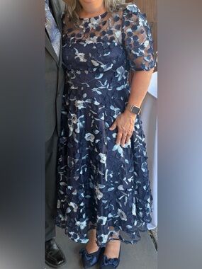 Eliza J Navy Floral Embroidered Midi Dress Navy Mother of Bride/Groom